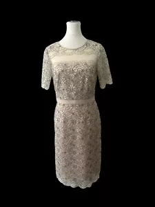 MONSOON Dress Size 12 Womens Lace Beige Lined Floral Wedding Party Formal - Picture 1 of 15