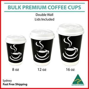 Disposable Coffee Cups 8oz 12oz 16oz Takeaway Paper Double Wall Take Away Bulk - Picture 1 of 7