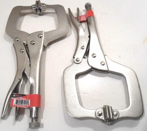 CLAMPS TWO (2) Locking C-Clamp Pliers 11"  INCH Easy Quick Release W/SWIVEL PAD - Picture 1 of 3