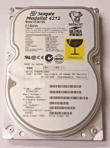 4.3 GB IDE Seagate Medalist 4312 ST34312A P-ATA 5400RPM HDD 3.5" Hard Drive - Picture 1 of 1
