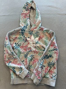 Adidas Sweatshirt Kids Girls Small 10-12 Spring Floral Casual Logo Fleece Hoodie - Picture 1 of 5