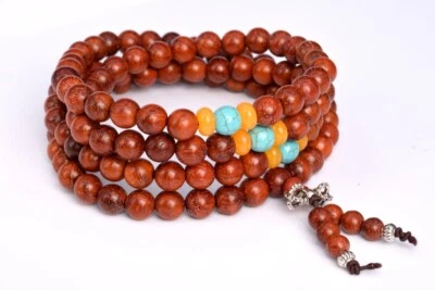 Cuentas redondas de madera natural 6 mm 108 piezas fragantes ojo de gato sándalo mala 26" Foto 1 de 3