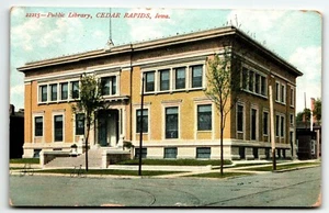 Postal Biblioteca Pública Cedar Rapids Iowa IA PM 1908 - Imagen 1 de 2