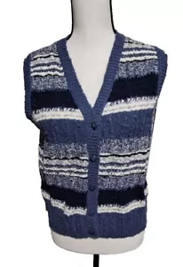 Liz & Co blau Baumwolle gestreift Strick Knopfleiste Cropped Pullover Weste Gr. Medium - Bild 1 von 10