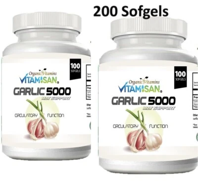 2 Garlic Fresh Extract 5000 mg Cholesterol Health supp 200 Antioxidant Pills gel - Image 1 of 4