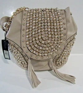 RIVER ISLAND EMBELLISHED BACKPACK BAG NUDE GOLD CHAIN SHOULDER STRAP NEW TAGS - Picture 1 of 10