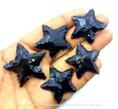 Man-Made Black Obsidian Star Carved Gemstone, 4 Piece, Loose Gemstone Cabochon - Image 1 of 4