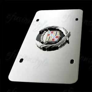 For Cadillac Logo Black/Chrome Front Stainless Mirror Steel License Plate Frame - Picture 1 of 5