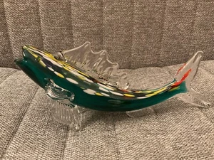 Vintage Murano Blown Glass Fish Teal Green Multicolor • 10” - Picture 1 of 4