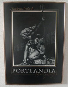 1985 "Portlandia"" escultura Póster enmarcado cuadro de Raymond Kaskey raro - Imagen 1 de 5