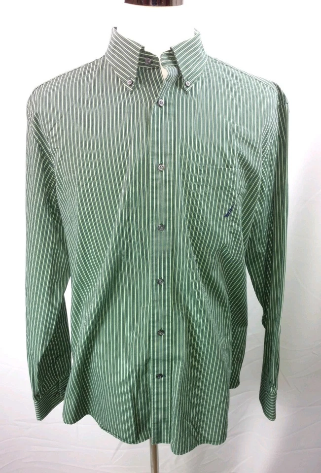 Nautica Classic Fit Men's XL Green Striped Long Sleeve Button Casual Dress Shirt - Image 1 of 4