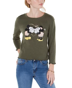 Love Tribe Juniors' Disney Mickey & Minnie Edge Graphic T-Shirt (XL, Olive) - Picture 1 of 2