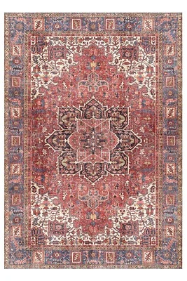 Tapete de área turco vermelho e rosa, tapete Kilim lavável, tapete antiderrapante novo em folha - Imagem 1 de 4