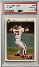 1992 UPPER DECK JIM ABBOTT #325 GRADED PSA 10 GEM MINT!! ANGELS ** RARE POP 3 **