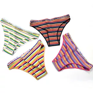 Lote de 5 piezas Sexy Bragas de Algodón a Rayas Arco Iris para Mujer Espalda en T Rayas Calzoncillos Ropa Interior - Imagen 1 de 30