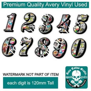 STICKERBOMB RACE NUMBERS DECAL STICKER RALLY RACE MOTOR CROSS DRIFT JDM DECALS - Bild 1 von 1
