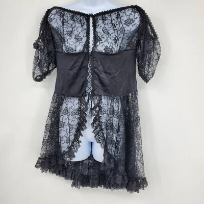 Coquette Black Lace Whimsigoth Women's Sheer Lingerie Dark Fairy Goth 1X 2X - Image 1 of 4