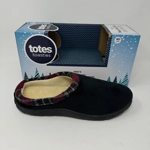 Totes Toasties Men’s Slippers Size M (8- 9 ) Memory Foam Black w/ Red Plaid - Picture 1 of 6