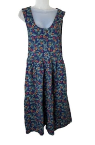 Vtg Woolrich Dress Medium Midi Jumper Cottagecore Cotton Pinecone Holly Print - Picture 1 of 11