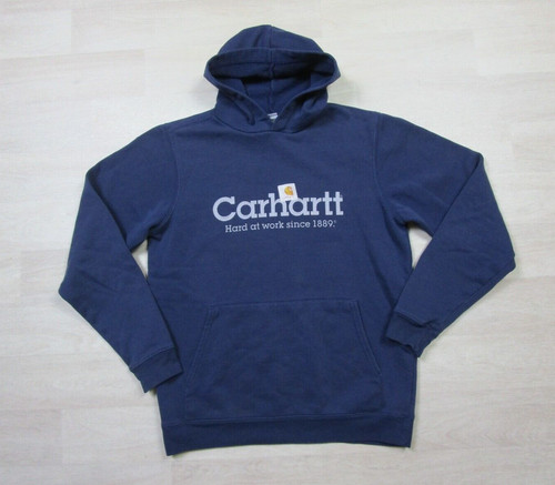 VETEMENTS Felpa con cappuccio Carhartt vintage giovane (XL) "Hard at Work" logo grafico Y2K blu navy