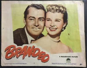 close up of cowboy Alan Ladd & pretty Mona Freeman Branded 1950 lobby card 3416