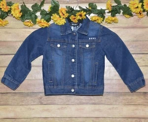 DKNY Girls Denim Long Sleeve Button Up Blue Jean Jacket Size 4 Embroidered Logo - Picture 1 of 10