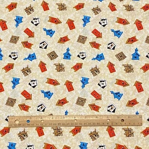 1,4 YD Vogelhaus werfen Stoff beige Quilten Baumwolle Druck - Bild 1 von 3