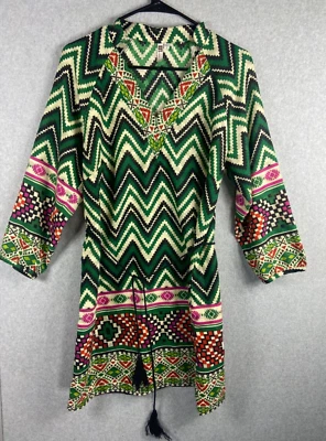 Kut from the Kloth Womens Tunic Top Medium Green Aztec Tribal Southwestern Boho - Image 1 of 4
