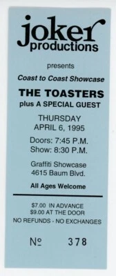 The Toasters Concert Ticket Graffiti Pittsburgh, PA 1995 - Image 1 of 2