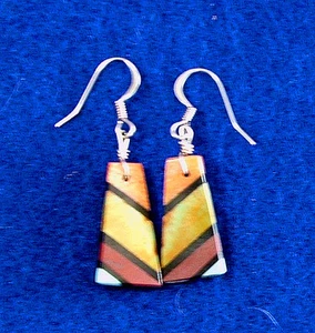 Pendientes con incrustaciones de piedras semipreciosas de plata de ley Pueblo nativo americano 05 - Imagen 1 de 1