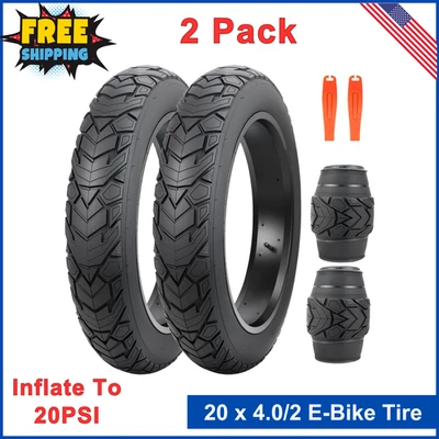 20 x 4.0 E-Bike Tire 2Pack Fat Tire High Performance Fat White Wall Tire Folding - Image 1 of 4
