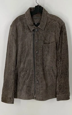 Chaqueta de Cuero John Varvatos Marrón/Gris Talla 54 $2300 Cromo Inspirada en Corazón. Foto 1 de 4