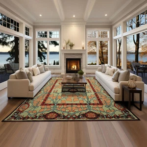 Handgetufteter Wollteppich - mehrere Größen mintgrün William Morris Arts & Crafts Design - Bild 1 von 9