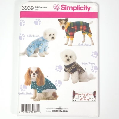 Simplicity 3939 Dog Pajamas Pattern Small Medium Large Woofy Wear Wendy DIY Pet - Image 1 of 2