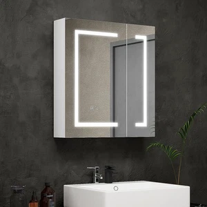 LED Spiegelschrank Badezimmerspiegel Badschrank mit Beleuchtung 2 Spiegeltüren - Bild 1 von 11