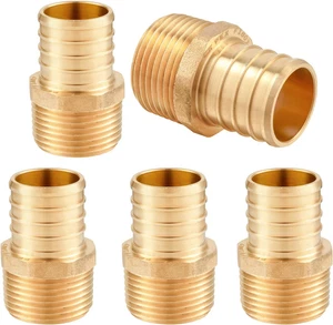 1" PEX Crimp Fittings - Brass NPT Adapter, Pack of 5, 1" X 1" Pex Fitting for Pi - Picture 1 of 12