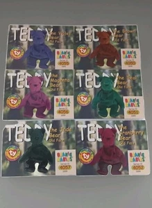 6 Cartas ~ Peluche Old Bear Face Beanie Babies TY 1999 Trading Series II 4050-4057 - Imagen 1 de 17