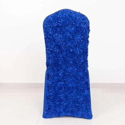 Royal Blue Satin Rosette SPANDEX Stretchable Banquet CHAIR COVER Wedding - Image 1 of 4