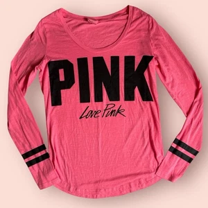 Victoria’s Secret PINK long sleeve tshirt hot pink size Small Y2K Love Pink - Picture 1 of 3