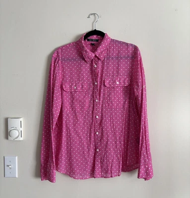 Camisa Lauren Ralph Lauren LRL Mujer XL Rosa Blanco Lunares Algodón Pestaña Enrollable Foto 1 de 4