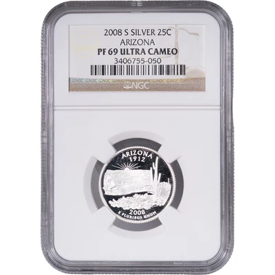 2008-S Silver Arizona State Quarter - Proof ~ NGC PF 69 ULTRA CAMEO - Image 1 of 2