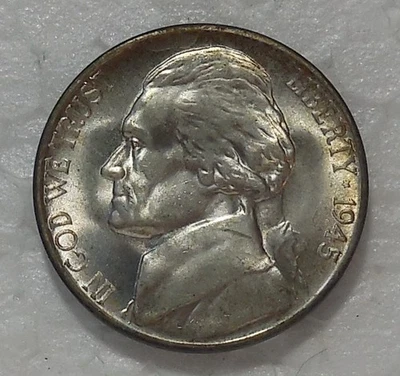 Jefferson 1945 níquel plata edición Segunda Guerra Mundial tono brillante sin circular Foto 1 de 2