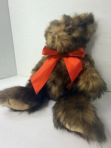 "Oso de peluche de felpa Bearington Collection 14"" marrón peludo rojo lazo de colección difícil de encontrar lindo" - Imagen 1 de 6