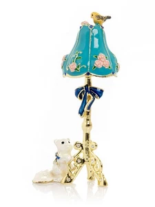 Keren Kopal Lamp with Cat and Bird Trinket Box Decorated &Austrian Crystals - Picture 1 of 17