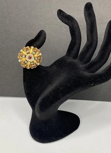 Anillo Vintage Ajustable FLORENZA Azul Púrpura Estrás Perla Tono Dorado Floral - Imagen 1 de 12