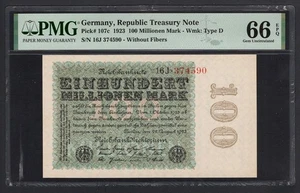 Deutschland- Republik Schatzkammer 100 Millionen Mark 1923 P107c Stempelglanz Note 66 - Bild 1 von 2