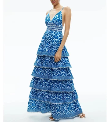 Alice and Olivia Imogene ярусный макси платье Рекомендуемая розничная цена производителя $660 - Изображение 1 из 4