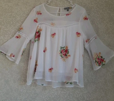 Top de mujer Figueroa & Flower manga 3/4 blanco bordado rosa floral talla L Foto 1 de 4