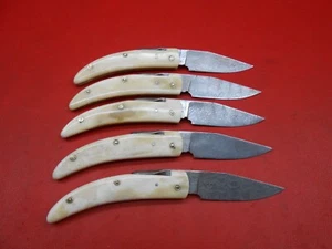 Custom Handmade Pattern Damascus Pocket knife Bone Grip 5 Pcs S756 - Picture 1 of 9