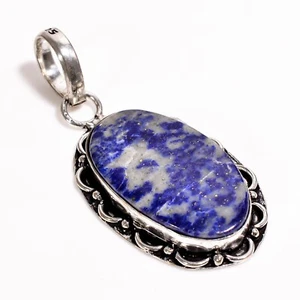 925 Silver September Oval Lapis Lazuli Gemstone Bezel Dainty Handmade Pendant - Picture 1 of 7